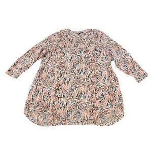 Lands End Womens 2X Linen Tunic Leaf Print Button Down Long Sleeve Shirt Pockets